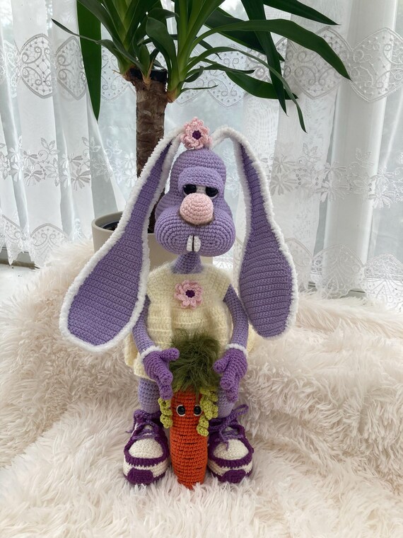Crochet Bunny Doll, Poseable Wire Frame, Handmade Yarn Art