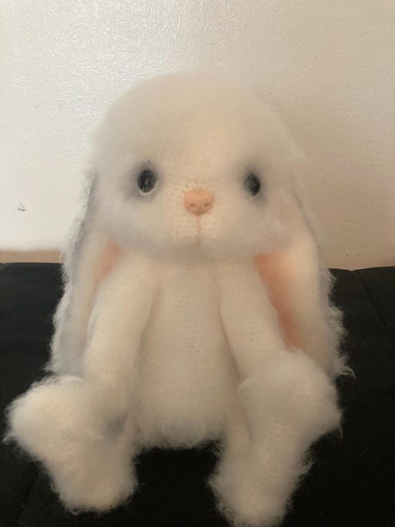 Handmade Crochet Bunny, Poseable Eyelash Yarn Rabbit