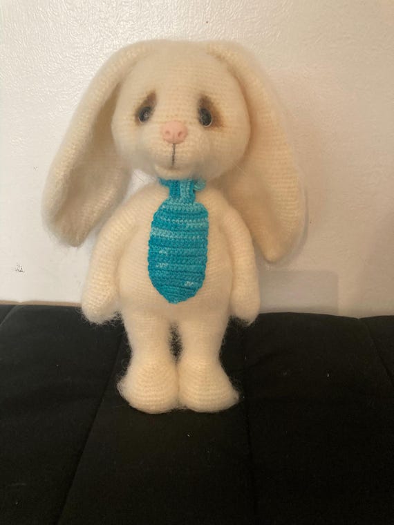 Crochet Bunny, Poseable Angora Plush, Handmade Collectible (32cm)