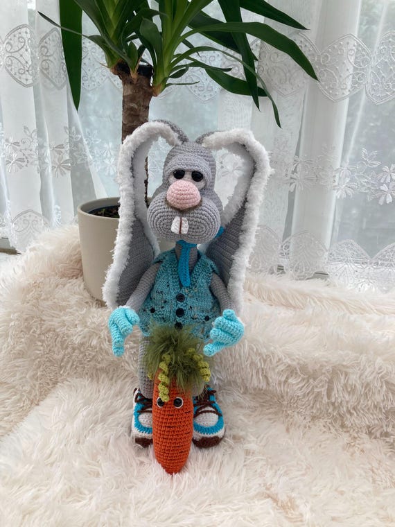 Crochet Bunny with Trainers, Poseable Handmade Plush