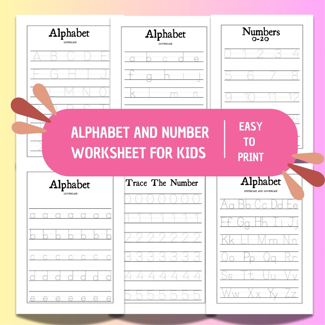 Alphabet and 0-20 Number Tracing, Preschool Worksheet Printable ...