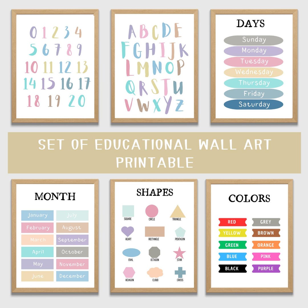 Set of 9 Educational Wall Art, Classroom Wall Decor, Homeschool ...