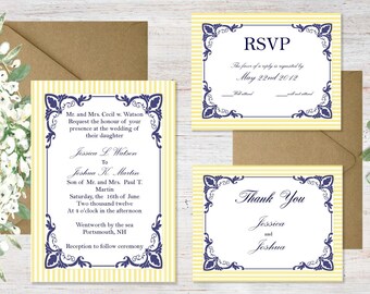 Downloadable Navy and Buttercream Yellow Invitation Suite