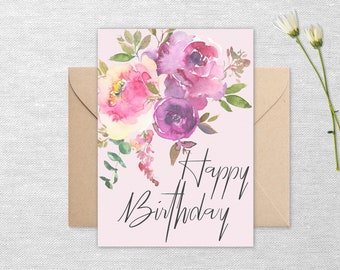 Printable Purple Floral Birthday Card