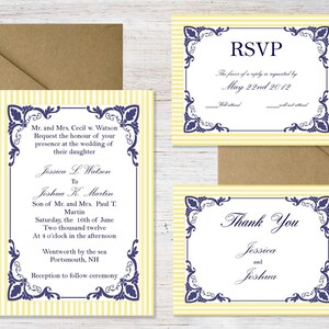 Downloadable Navy and Buttercream Yellow Invitation Suite