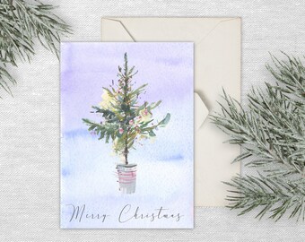 Potted Watercolor Christmas Tree Digital Card