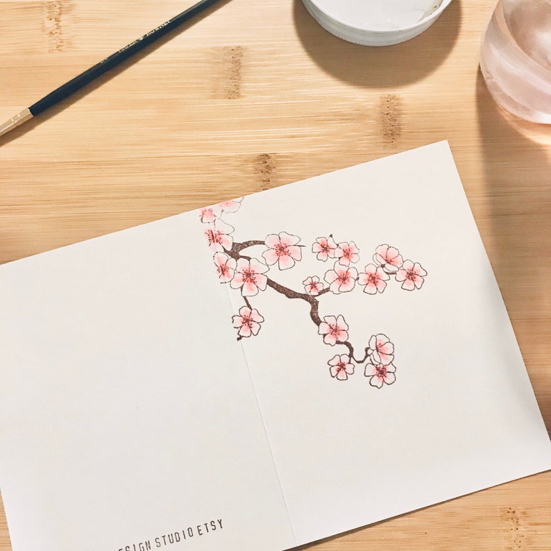 Japanese Cherry Blossom Stationery Set Floral Card Set Etsy