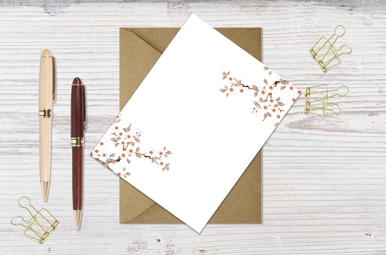Japanisches Briefpapier, Kirschblüten-Notizkarten, Blumenkarten Bild 1