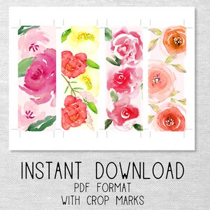 Watercolor Rose Printable Bookmarks - Set Of4 - Etsy