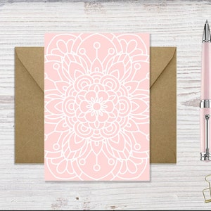 Carte de correspondance pliée Mandala imprimable rose