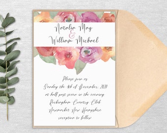 Invitation de mariage d’automne floral recto-verso - Imprimable