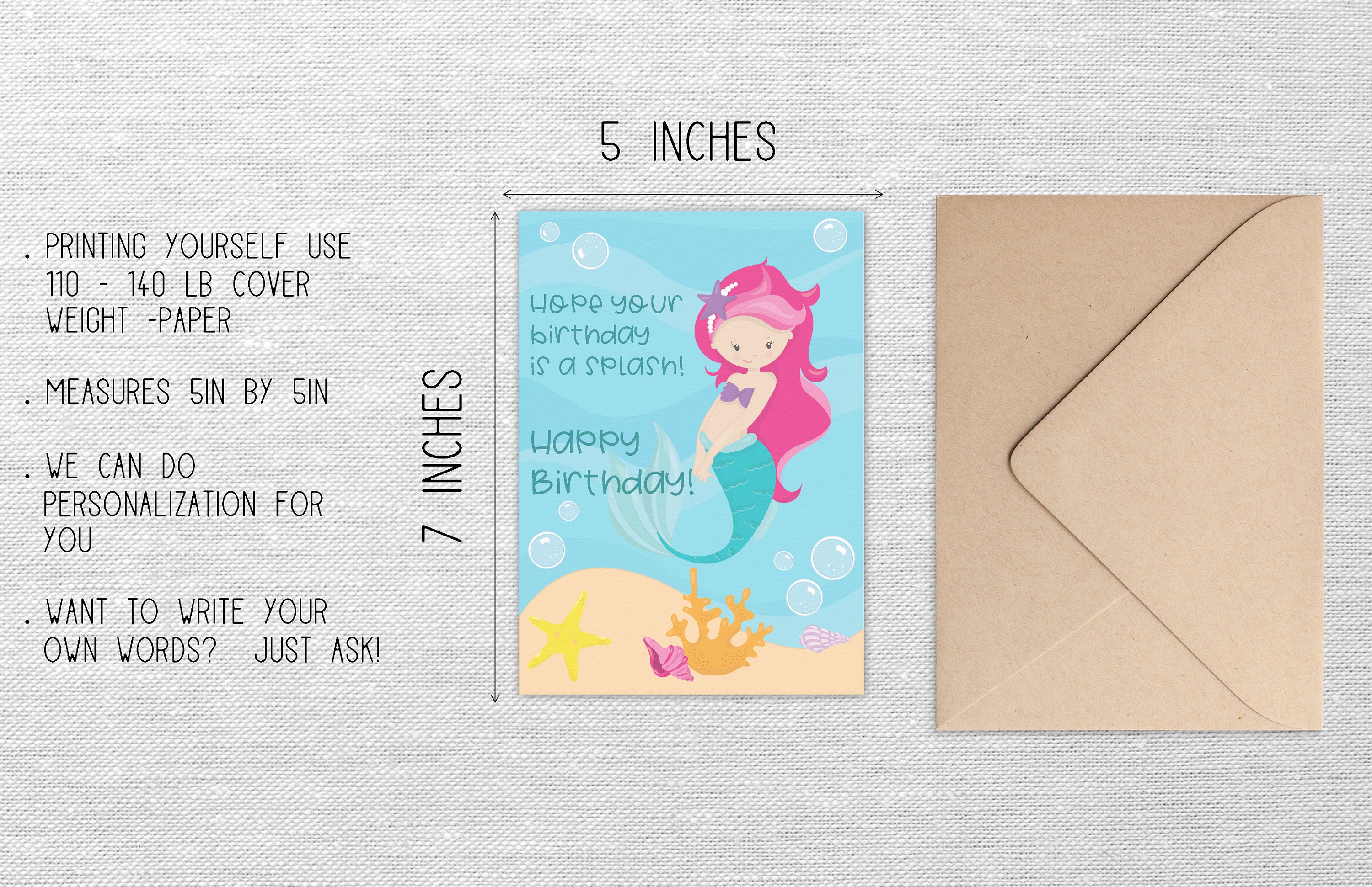 Printable Mermaid Birthday Card With Hot Pink Hair - Etsy
