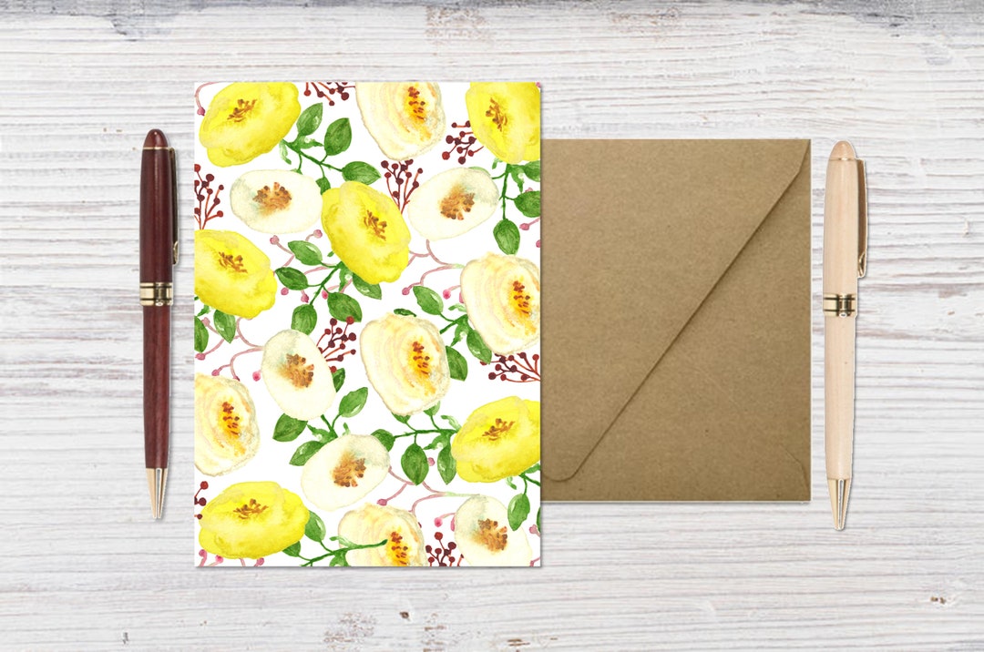 Yellow Rose Printable Note Cards – Floral Downloadable Cards (PDF) - Etsy