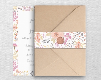 Peach and Lavender Wedding Invitation Belly Band