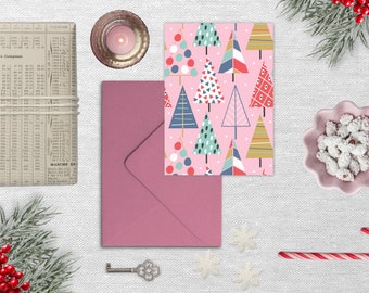 Printable Pink Christmas Tree Card