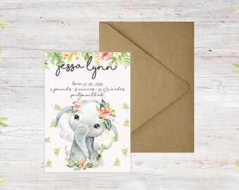 Printable Baby Elephant Jungle Themed Birth Announcement