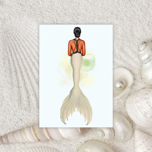 Printable Mermaid Greeting Card, Blank Digital Card, Stationery Download