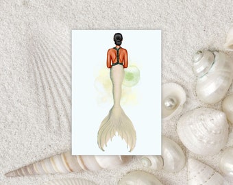 Printable Mermaid Greeting Card, Blank Digital Card, Stationery Download