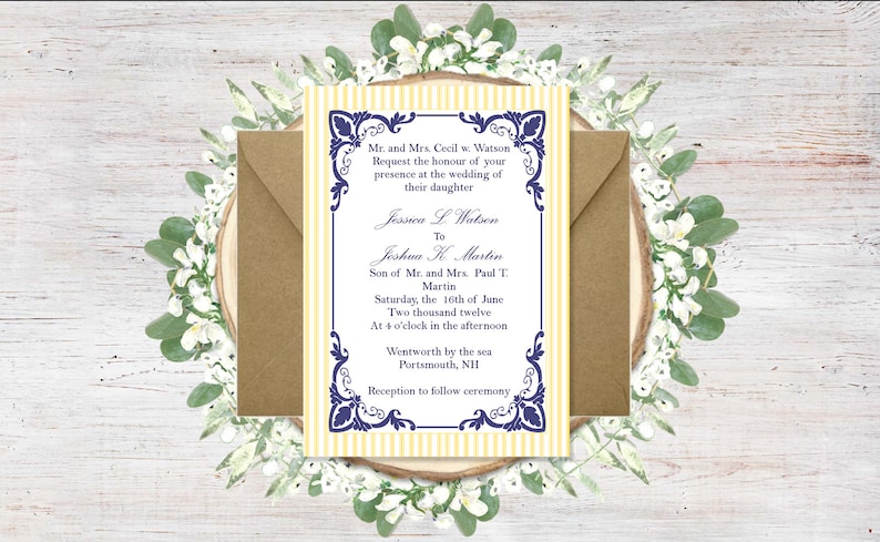 Downloadable Navy and Buttercream Yellow Invitation Suite