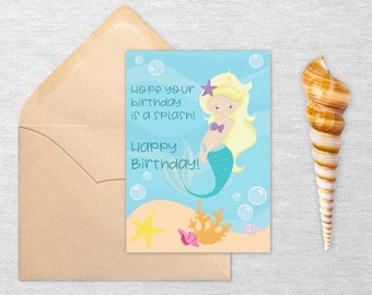 Printable Mermaid Birthday Card With Hot Pink Hair | Etsy