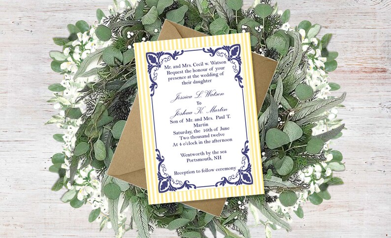 Downloadable Navy and Buttercream Yellow Invitation Suite