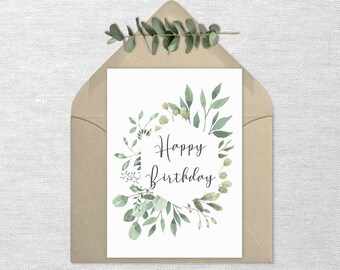 Carte d'anniversaire d'eucalyptus botanique imprimable
