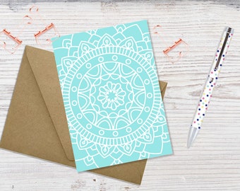 Teal Mandala Card Set - Blank Inside