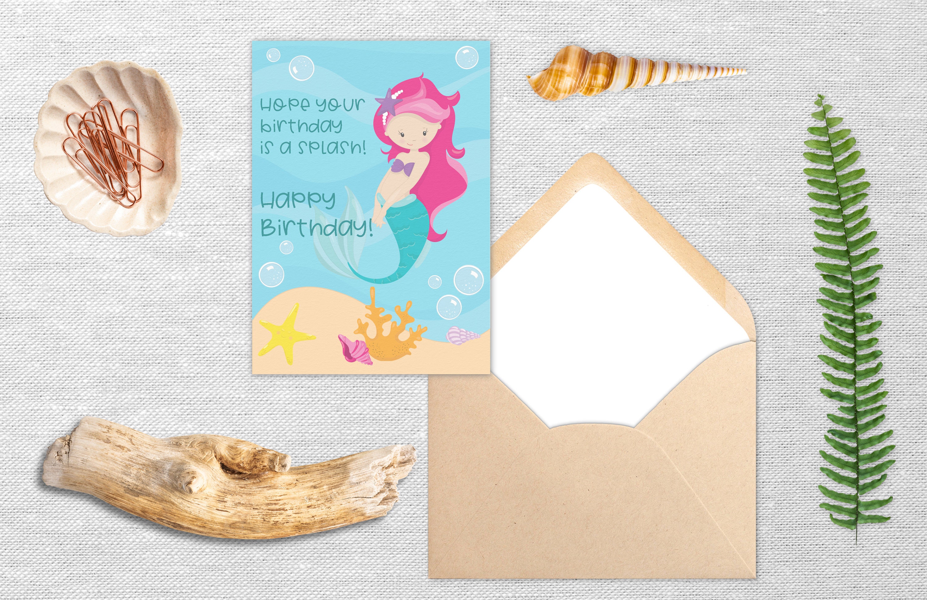 Printable Mermaid Birthday Card With Hot Pink Hair - Etsy
