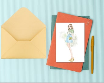Printable Fashion Girl Card, Summer Style Note (Digital Download)
