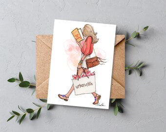 Fashion Girl Birthday Card, Printable Blank Note (Digital Download)