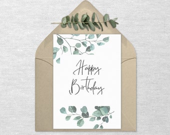 Carte d'anniversaire imprimable d'eucalyptus