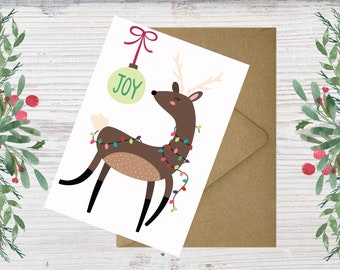 Printable Reindeer Christmas Card - DIY Holiday Card (Digital Download)