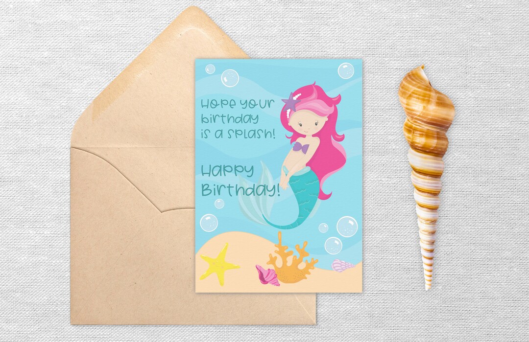 Printable Mermaid Birthday Card With Hot Pink Hair - Etsy