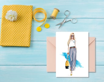 Printable Summer Fashion Card, Downloadable Blank Digital Card, Print at Home