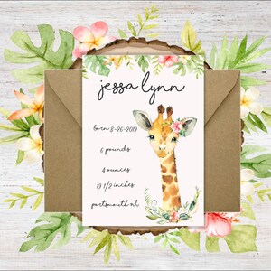 Babyaankondiging van de giraffe | Girafkaartenset | Aangepaste babyaankondigingen