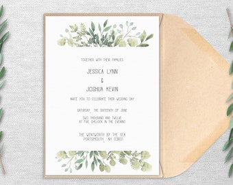 Doppelseitige botanische Hochzeitseinladung - DIgital