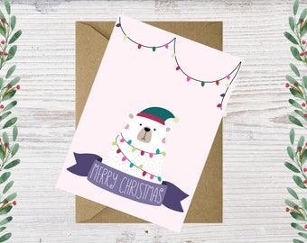 Printable Polar Bear Christmas Cards - Downloadable Christmas Cards - Digital Christmas Printables