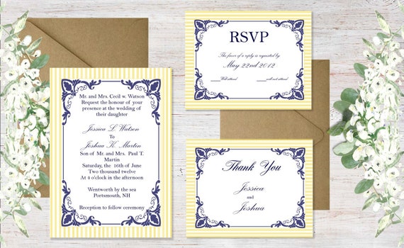 Downloadable Navy and Buttercream Yellow Invitation Suite