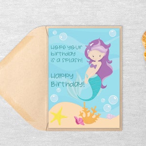 Purple Haired Mermaid Birthday Card - Printable