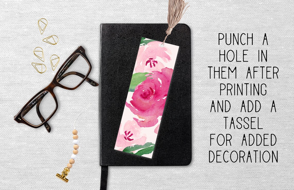 Watercolor Rose Printable Bookmarks Set Of4 - Etsy