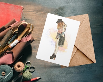 Printable Fashion Greeting Card, Blank Digital Card, Instant Download