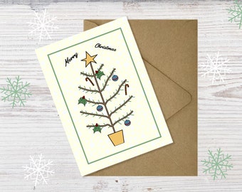 Printable Christmas Tree Card - Downloadable Christmas Card - Print at Home Xmas Card