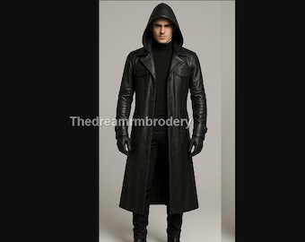 Longline Leather Coat 80s, Size M Black Shiny Leather Maxi