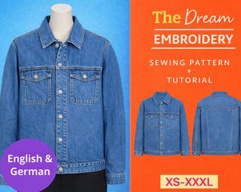 Klassische Jeansjacke Schnittmuster PDF für Männer & Frauen | Trucker Jeansjacke Muster | Button Front Oberbekleidung DIY Nähanleitung Download