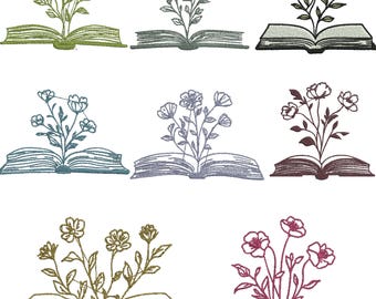 Floral Book Embroidery Design, Book Embroidery Design, Just One More Chapter Embroidery, Reading Embroidery, Machine Embroidery Design