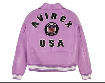 AVIREX USA Edition Icon Jacket Purple Bomber Jacket Men's BomberJacketOriginal Leather Jacket For HimGift For Him custom