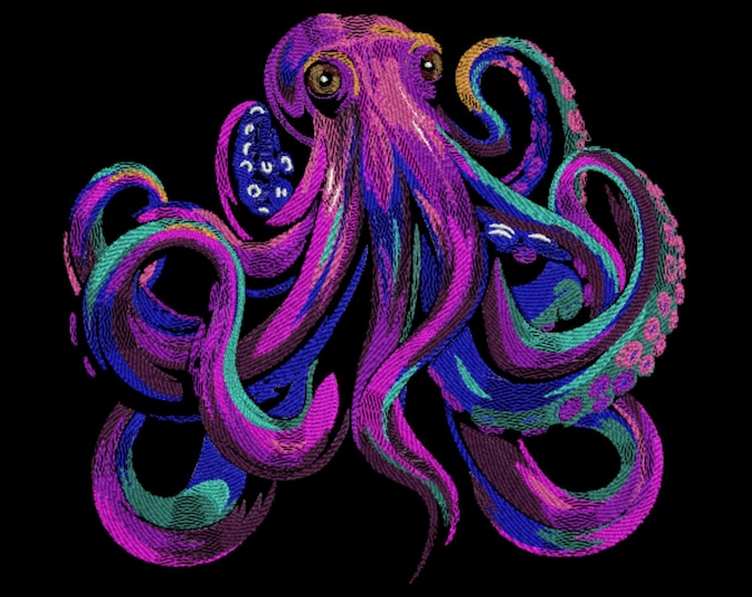 Octopus Embroidery Design, Intricate Octopus Embroidery, Octopus Mini ...