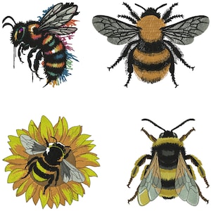 Bee Embroidery Design, Bumble Bee Embroidery, Queen Bee Embroidery, Honeybee Design, Insect embroidery, Machine embroidery design
