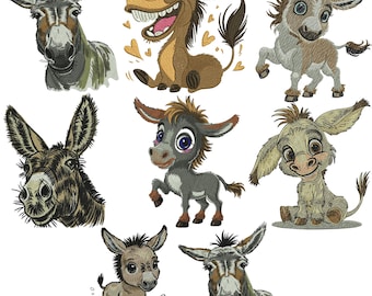 Donkey Embroidery Design, Funny Donkey Embroidery, Happy Donkey Embroidery, Farm Animal Embroidery, Donkey Design, Machine embroidery design