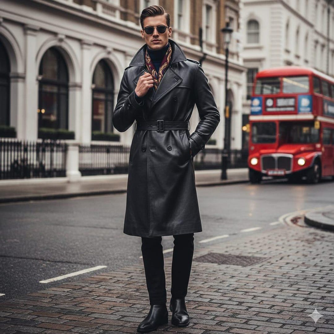 Men's Black Leather Full-length Coat – Long Trench Overcoat